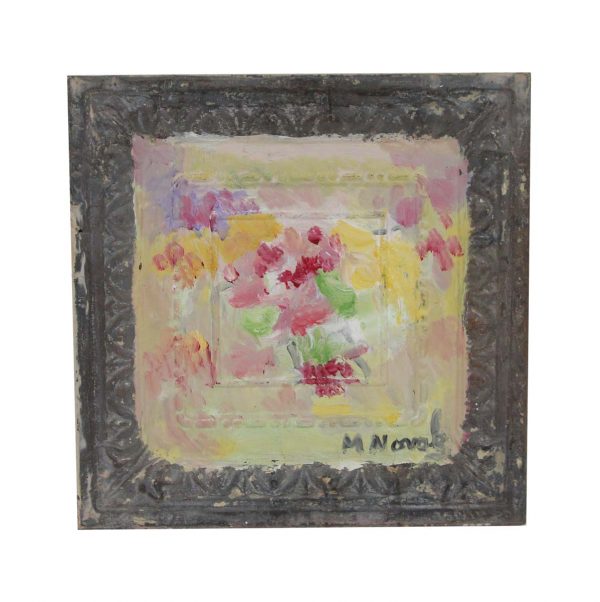 Hand Painted Panels - Colorful Mladen Novak Abstract Floral Painting Tin Panel