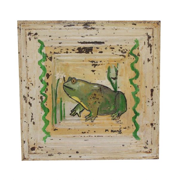 Hand Painted Panels - Mladen Novak Acrylic Frog Painting on Antique Tin Panel
