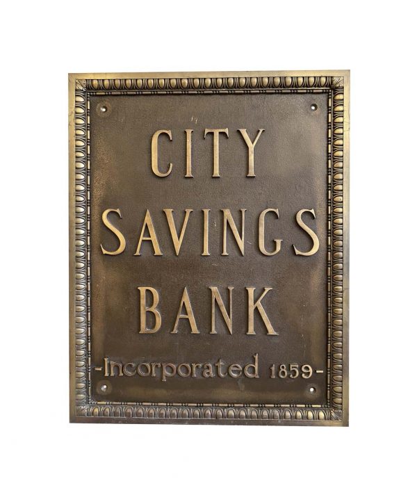 Plaques & Plates - 1913 Bronze City Savings Bank Plaque Signed Tiffany Studios