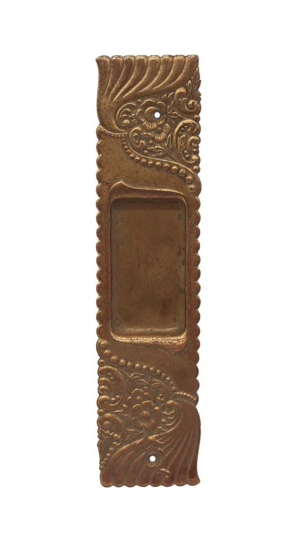 Pocket Door Hardware - Antique 9.25 in. Brass Roanoke Pocket Door Recessed Plate