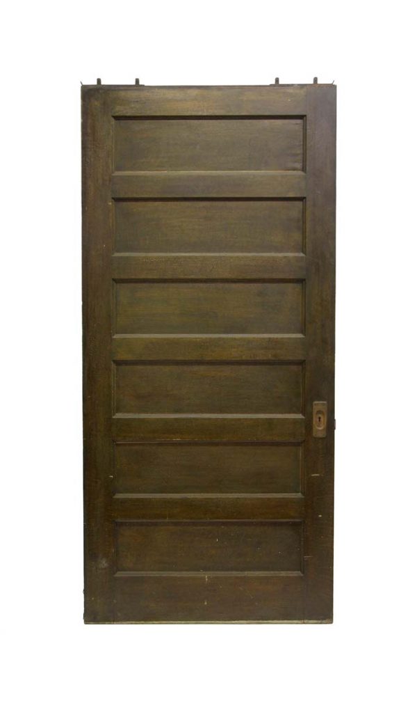 Pocket Doors - Antique 6 Pane Tiger Oak Pocket Door 88.5 x 42