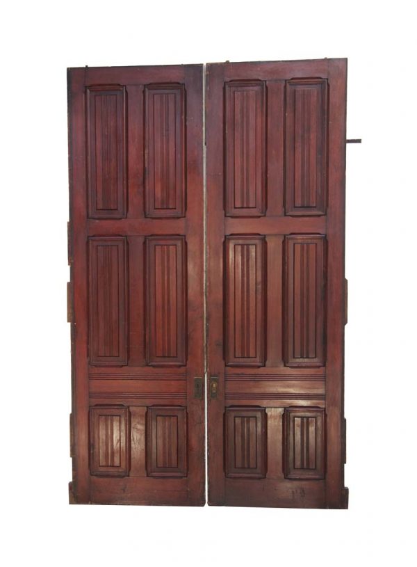 Pocket Doors - Antique 6 Pane Wooden Pocket Double Doors 116.5 x 72