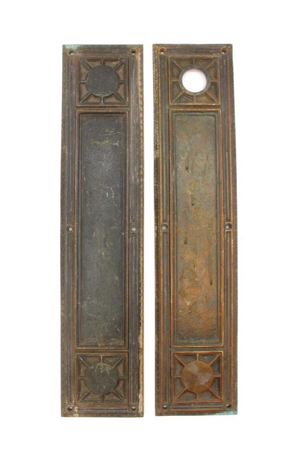Push Plates - Pair of 17.75 in. Gothic Bronze Door Push Plates