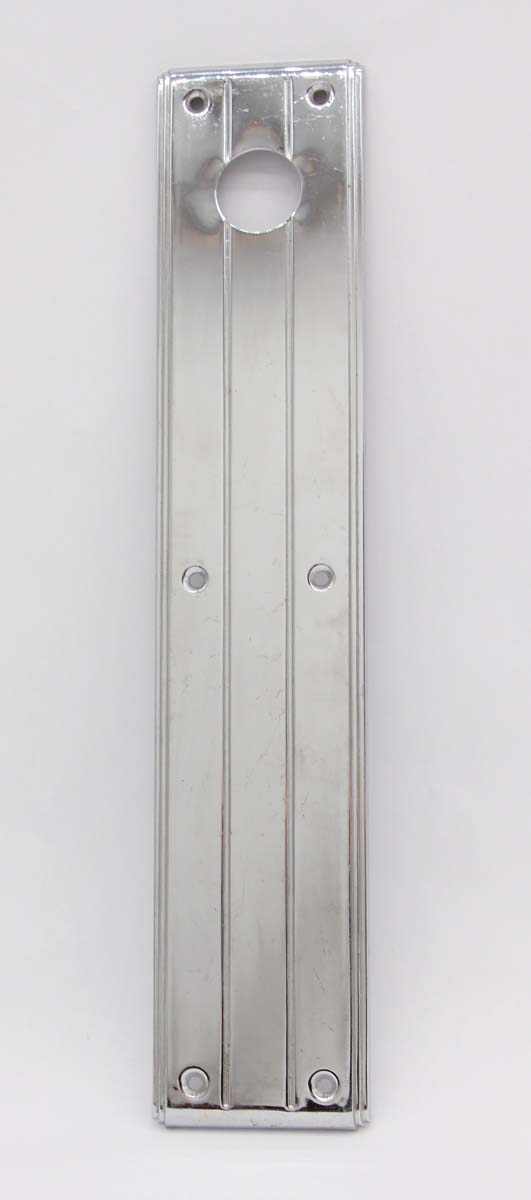 Push Plates - Vintage Chrome 15 in. Art Deco Door Push Plate with Lock Insert