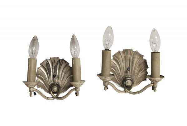 Sconces & Wall Lighting - 1890s Silver Over Bronze Fan Shell Motif Wall Sconces