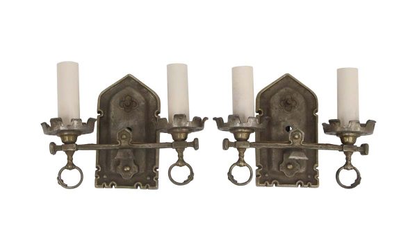 Sconces & Wall Lighting - 1920s Arts & Crafts Pair of Bronze 2 Arm Wall Sconces
