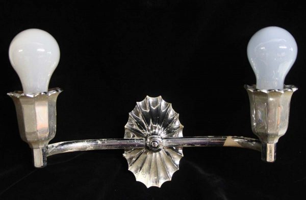 Sconces & Wall Lighting - 1920s Polished Nickel Two Arm Art Deco Wall Sconce