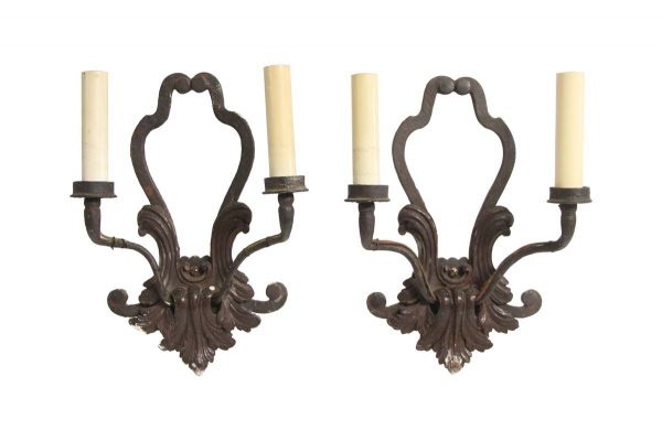 Sconces & Wall Lighting - 19th Century Hand Carved Wood & Wrought Iron Wall Sconces