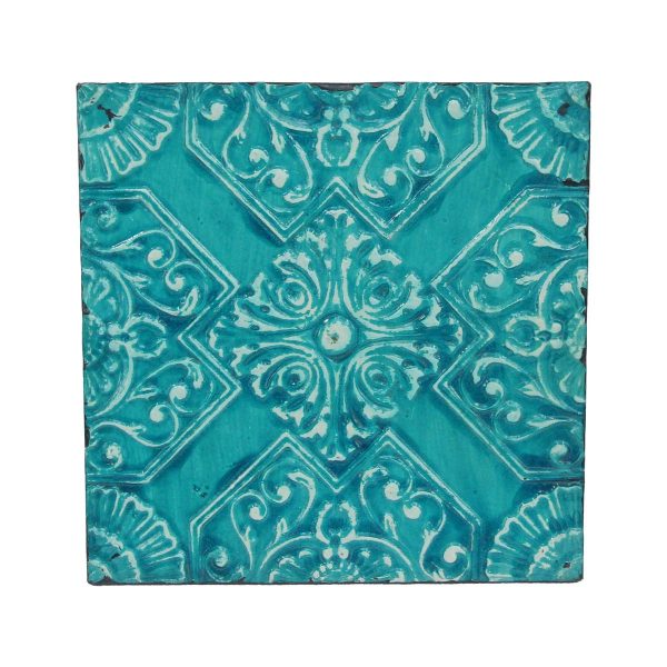 Tin Panels - Handmade 4 Fold Floral Teal Blue Antique Tin Panel