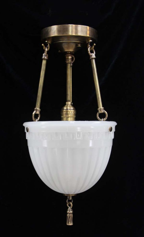 Up Lights - 1910 Greek Key Milk Glass Pendant Light