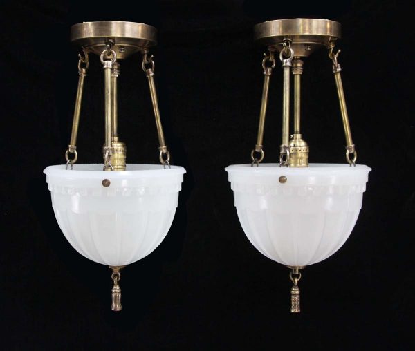 Up Lights - Pair of Victorian Fluted Milk Glass Vestibule Pendant Lights