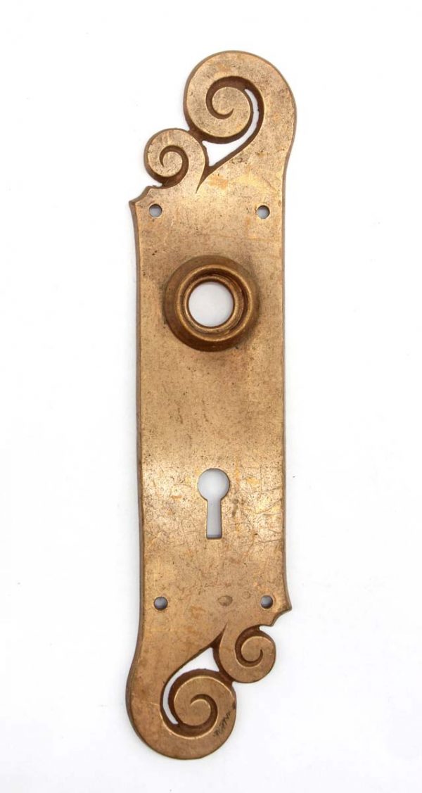 Back Plates - Art Nouveau Reading Brass 8 in. Swirl Arlington Keyhole Door Back Plate