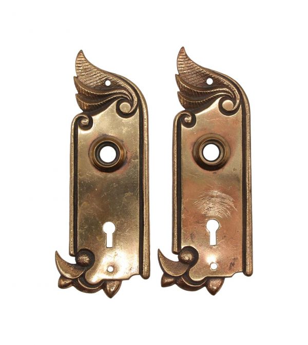 Back Plates - Pair of Brass Art Nouveau 7.25 in. Door Back Plates