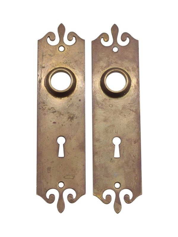 Back Plates - Traditional Pair of 7 in. Brass Keyhole Door Back Plates