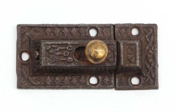 Cabinet & Furniture Latches - Antique 3 in. Cast Iron Aesthetic Cabinet Latch with Brass Plated Knob