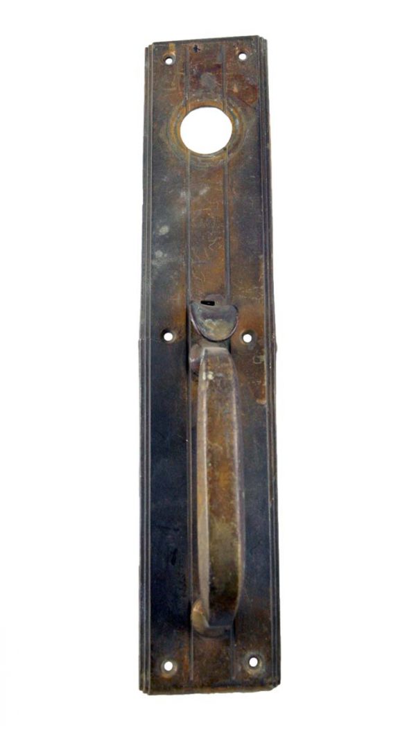 Door Pulls - Antique 15 in. Art Deco Bronze Door Pull with Lock Insert