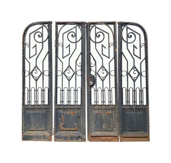 Entry Doors - 1890s Art Nouveau Wrought Iron Bifold French Doors 86 x 84