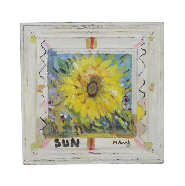 Hand Painted Panels - Mladen Novak Sunflower Acrylic Painting on Antique Tin Panel