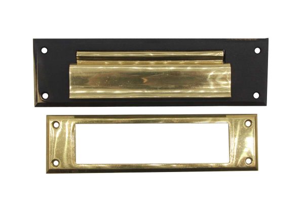 Mail Hardware - Modern 8 in. Solid Black & Brass Mail Slot