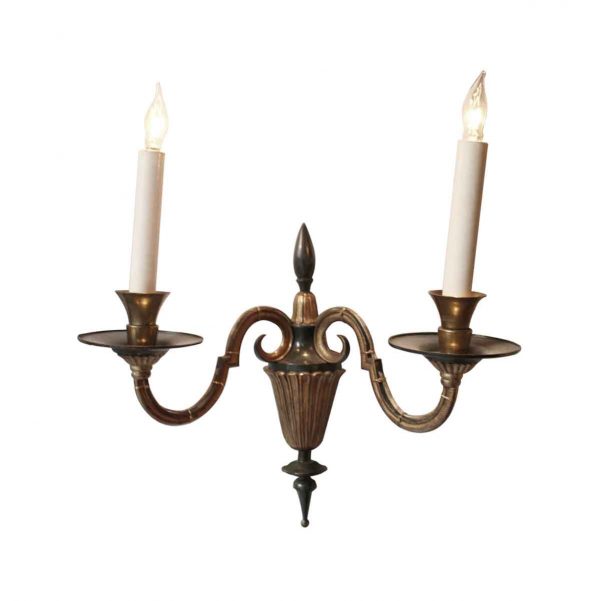 Sconces & Wall Lighting - Antique Art Deco 2 Arm Nickeled Bronze Wall Sconces