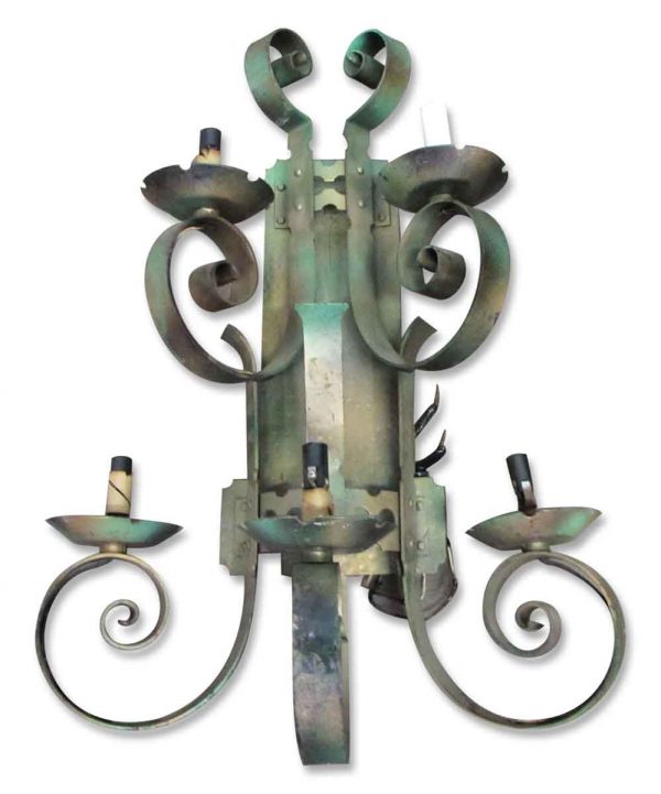 Sconces & Wall Lighting - Antique Arts & Crafts 5 Arm Iron Wall Sconce
