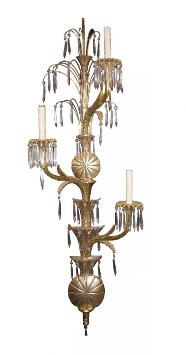 Sconces & Wall Lighting - Art Deco 5.5 ft Fontainebleau Resort Hotel Brass Crystal Sconce