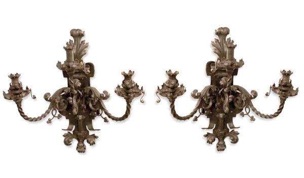 Sconces & Wall Lighting - Pair of 19th Century French Hand Wrought Iron Gas Wall Sconces
