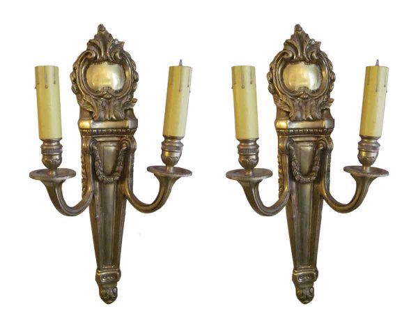 Sconces & Wall Lighting - Pair of Cast Brass Louis XVI 2 Arm Wall Sconces