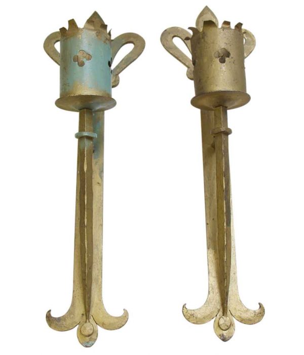 Sconces & Wall Lighting - Pair of Gothic Wrought Iron Torch Wall Sconces