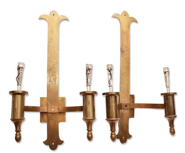 Sconces & Wall Lighting - Pair of Tall Ecclesiastical Brass 2 Arm Wall Sconces