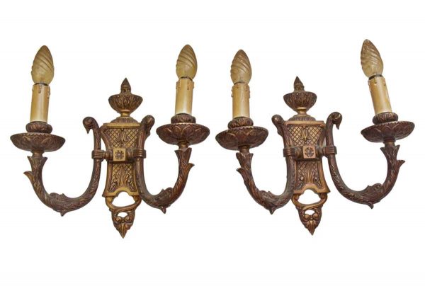 Sconces & Wall Lighting - Pair of Victorian Copper Bronze Two Arm Wall Sconces