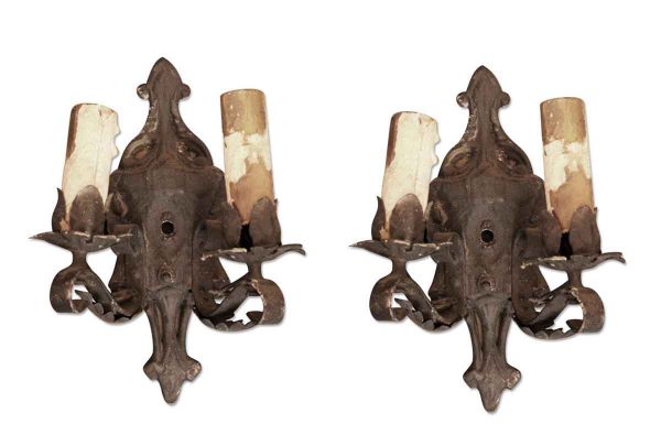 Sconces & Wall Lighting - Pair of Wrought Iron Two Arm Wall Sconces