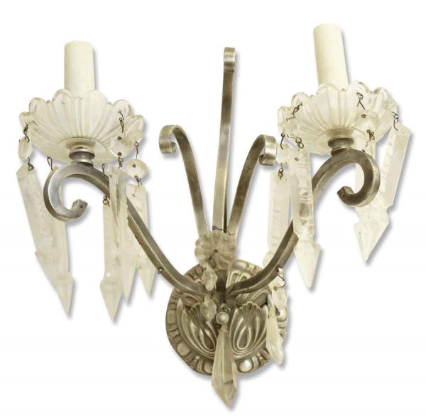 Sconces & Wall Lighting - Vintage Victorian Silver & Crystal 2 Arm Wall Sconce