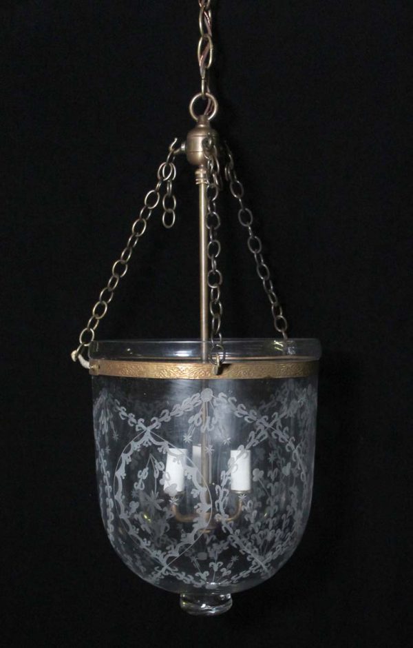 Up Lights - Antique Victorian 10.5 in. Etched Glass Bell Jar Pendant Light