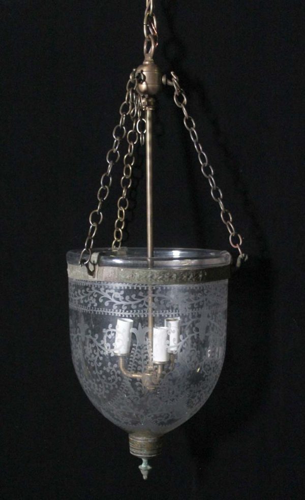 Up Lights - Antique Victorian 9 in. Etched Glass Bell Jar Pendant Light