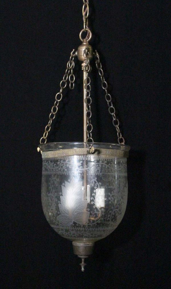 Up Lights - Antique Victorian 9.25 in. Etched Glass Bell Jar Pendant Light