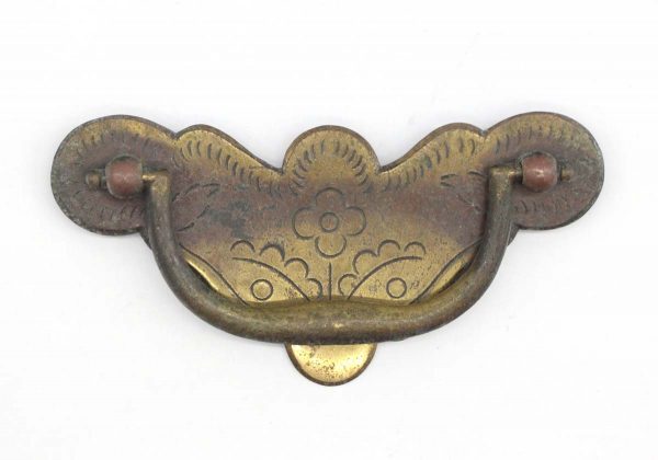 Cabinet & Furniture Pulls - Antique Victorian 4.75 in. Floral Brass Bail Drawer Pull