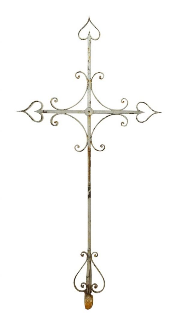 Decorative Metal - Antique European 77 in. Silver Painted Wrought Iron Cross
