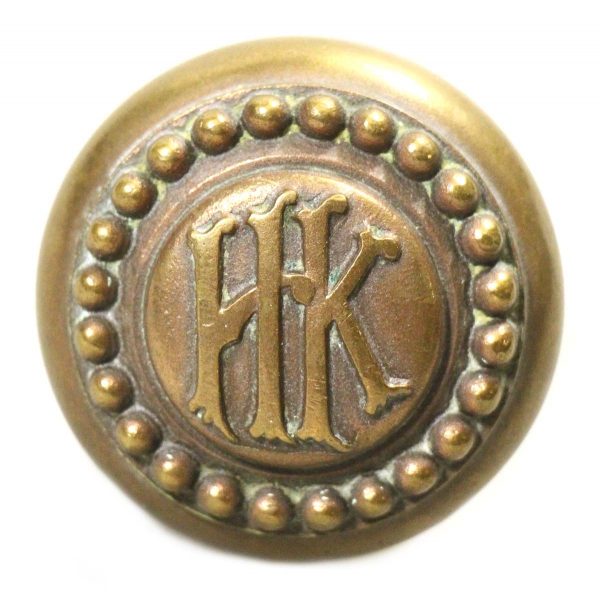 Door Knobs - Antique HK Emblematic Brass Beaded Door Knob