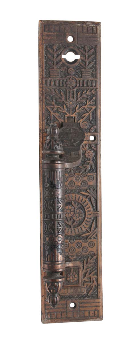 Door Pulls - Antique Bronze Plated Iron 12.25 in. Aesthetic Reading Door Pull