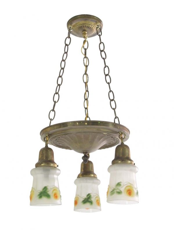 Down Lights - Traditional Brass Pan Light with Hand Painted Glass Shades