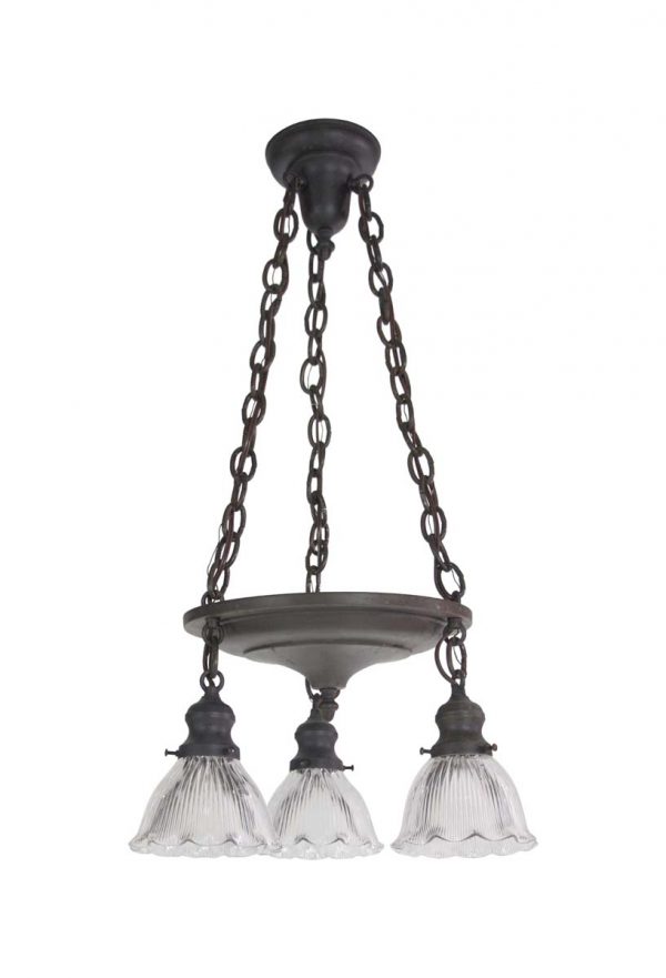 Down Lights - Traditional Dark Brass Pan Light with 3 Glass Shades