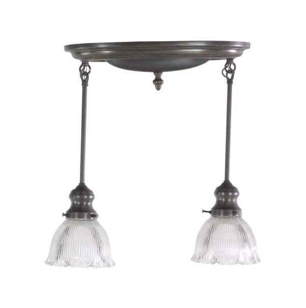 Down Lights - Traditional Glass Double Pan Light with Darkened Brass Frame