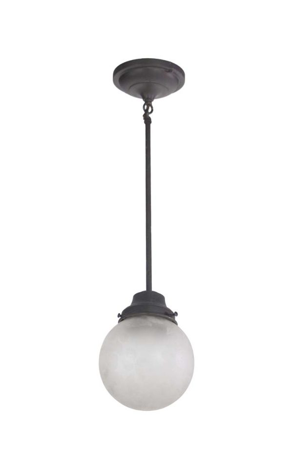 Globes - Traditional Etched Floral Glass Globe Brass Pole Pendant Light