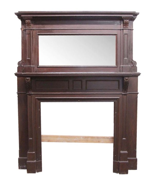 Mantels - Antique Traditional Carved Wood Mantel with Mirror