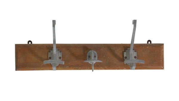 Racks - Antique Art Deco Wood Rack with 3 Aluminum Hooks