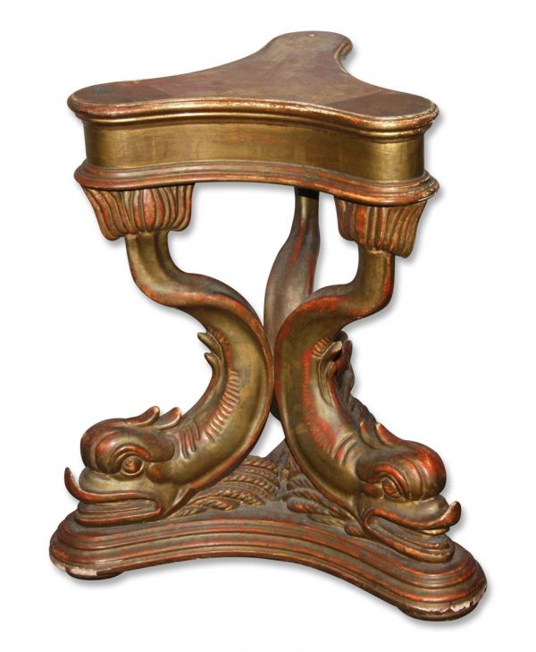 Table Bases - 19th Century Solid Wood Carved Table Base with Gold Gilt