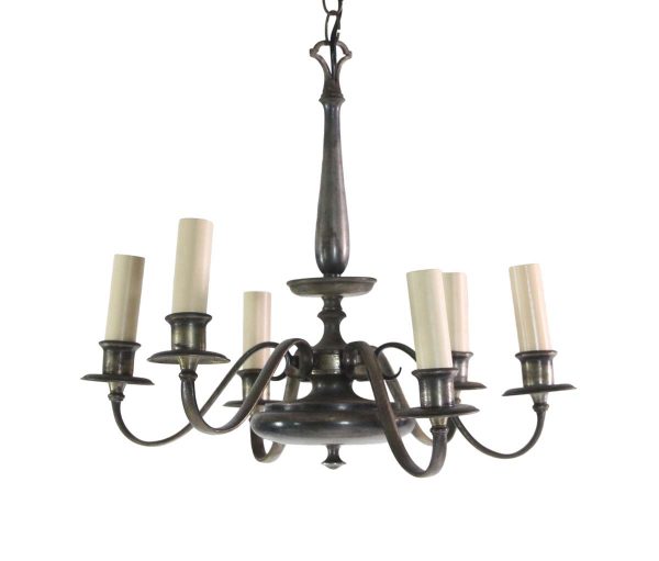 Chandeliers - 1900s Colonial Silver Plated Brass 6 Arm Chandelier