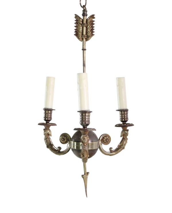 Chandeliers - Antique 3 Arm French Brass Figural Petite Chandelier