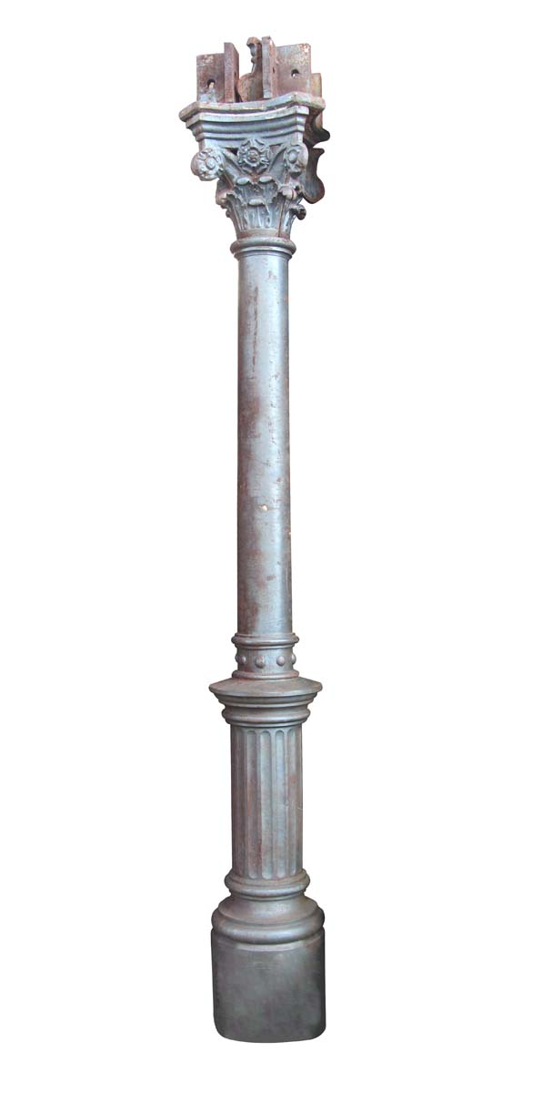 Columns & Pilasters - Antique 8 Foot Cast Iron Corinthian Column with Fluted Base